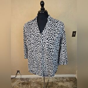 Lane Bryant Black and White Leopard Print Button Down Shirt Size 20 (6189)
